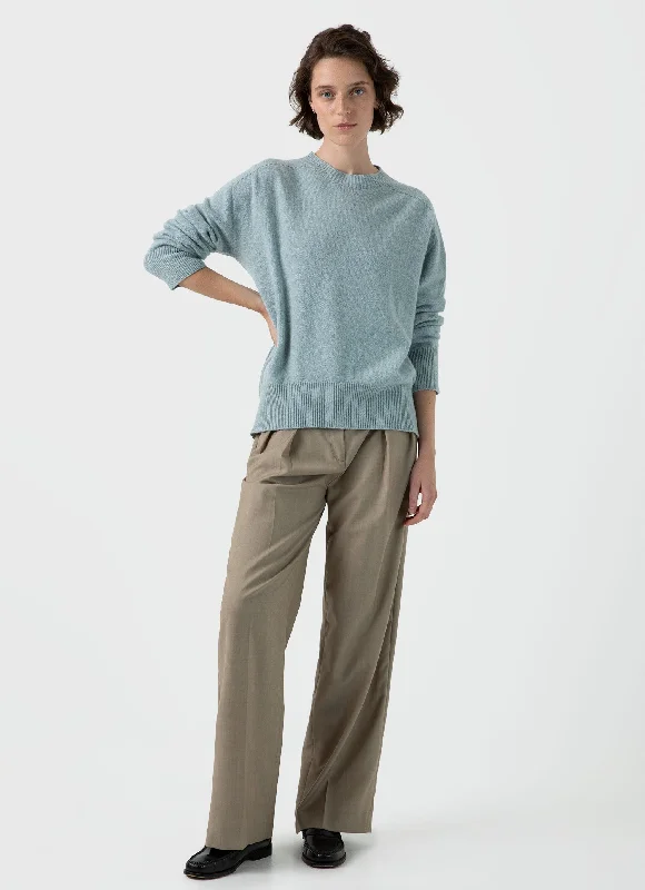 Winter women's sweaterWomen's Lambswool Crewneck Jumper in Blue Sage