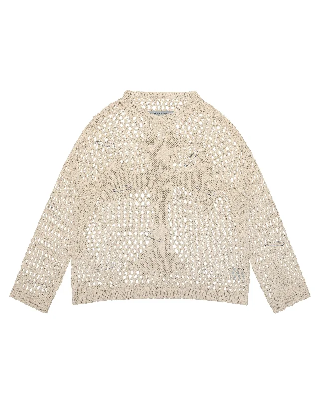 Shawl collar women's sweaterBeige Cross Net Sweater