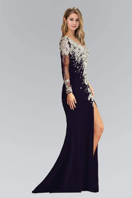 Party dresses for womenElizabeth K GL2038 - Beaded Asymmetric Evening Gown