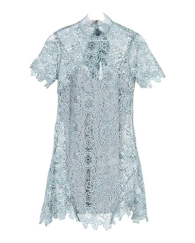 High-slit dresses for womenSelf-Portrait Lace Mini Dress in Light Blue Polyester