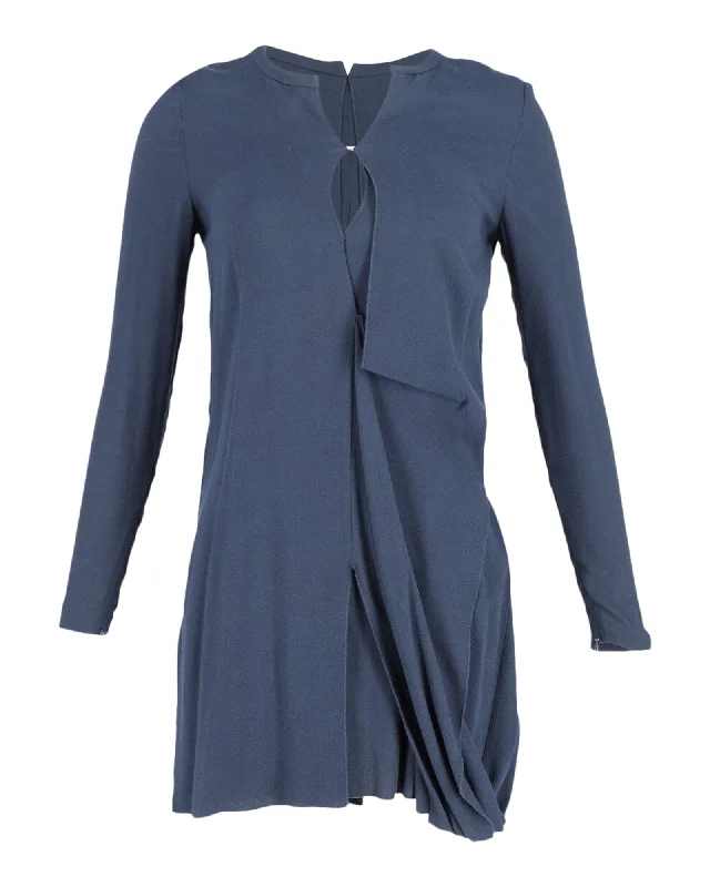 High-slit dresses for womenAcne Studios Long Sleeve Asymmetric Mini Dress in Navy Blue Viscose