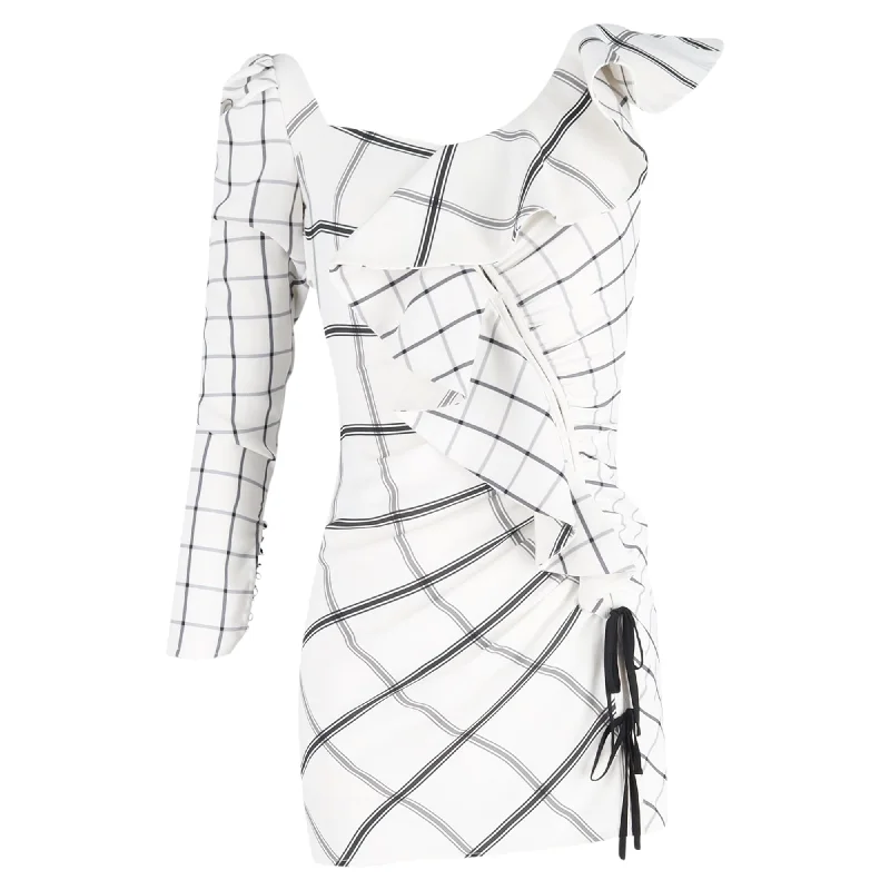 Mini dresses for womenSelf-Portrait Plaid Print Mini Dress in White Polyester