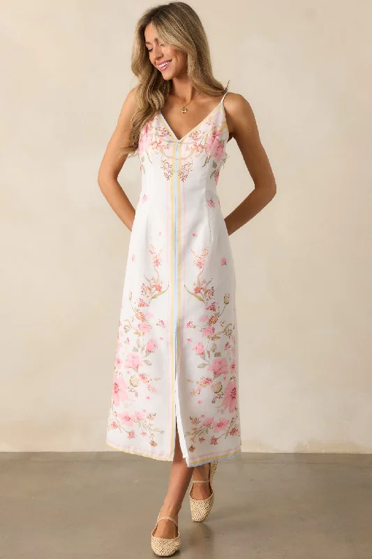 Summer dresses for hot weatherEnchanted Bloom Ivory Multi Floral Midi Dress