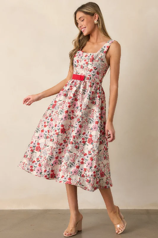 Statement dresses for making a fashion statementSunlit Mornings Red Floral Jacquard Midi Dress