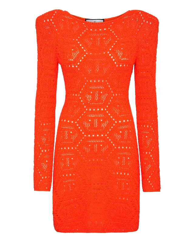 V-neck dresses for womenFluo Knit Mini Dress Monogram