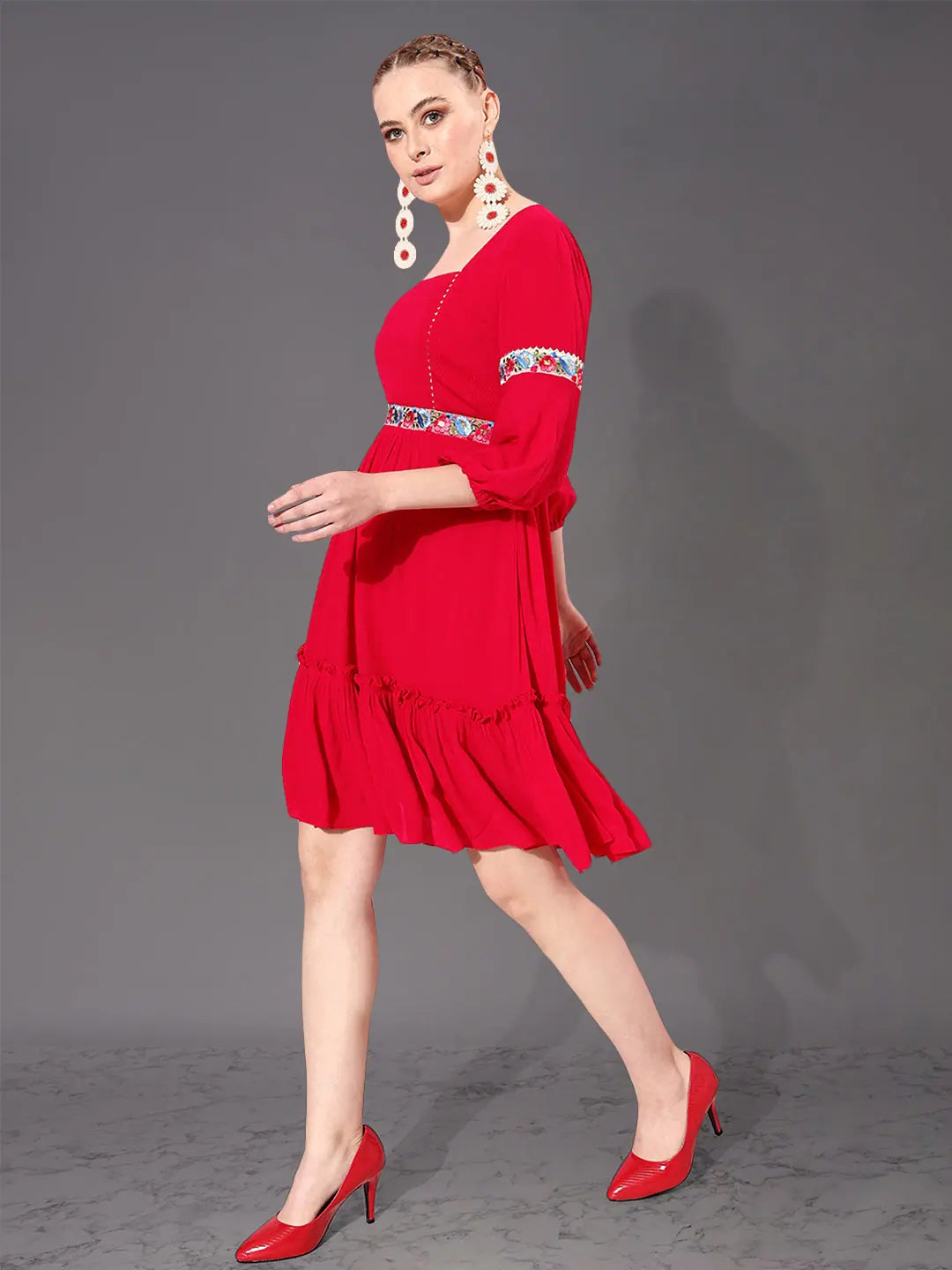 Patterned dresses for womenSo Damn Impatient Embroidered Midi Dress Red