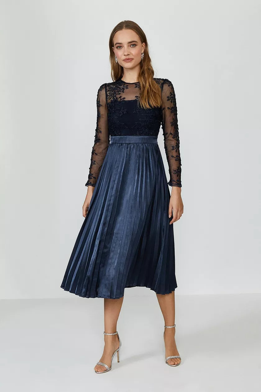 Transitional dresses for in-between seasonsLace Midi Dress Navy