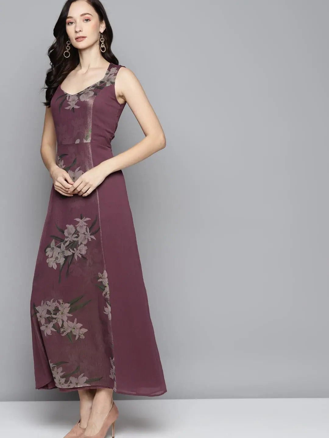 Spring dresses for blossoming stylesPurple Floral Chiffon Sweetheart Neck Maxi