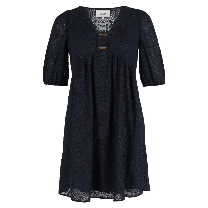 High-low hem dresses for womenBa&Sh V-Neck Mini Dress in Navy Blue Cotton