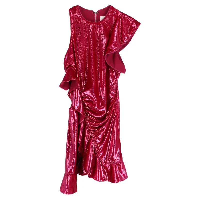 Shift dresses for womenSelf-Portrait Ruffled Metallic Mini Dress In Pink Velvet