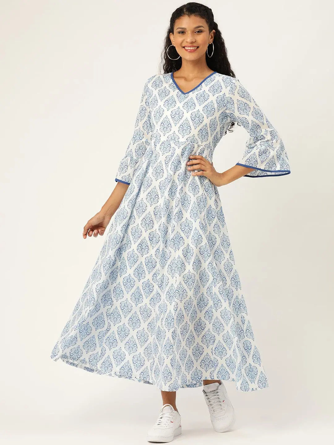 Velvet dresses for winterBlue Motif Floral Anarkali Maxi