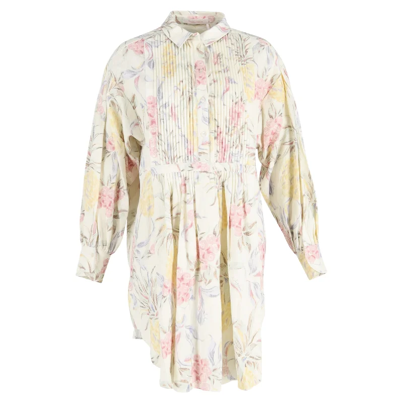 High-neck dresses for womenSee by Chloe Mini Pintucked Floral Print in Multicolor Ramie