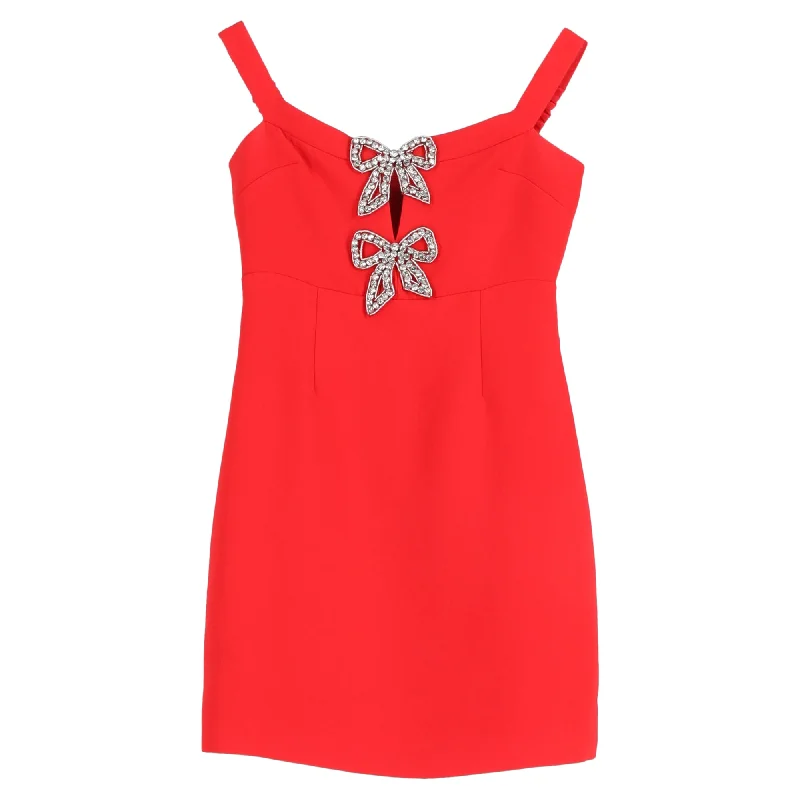 Fit-and-flare dresses for womenSelf-Portrait Mini Bow-embellished Off-Shoulder Dress in Red Polyester