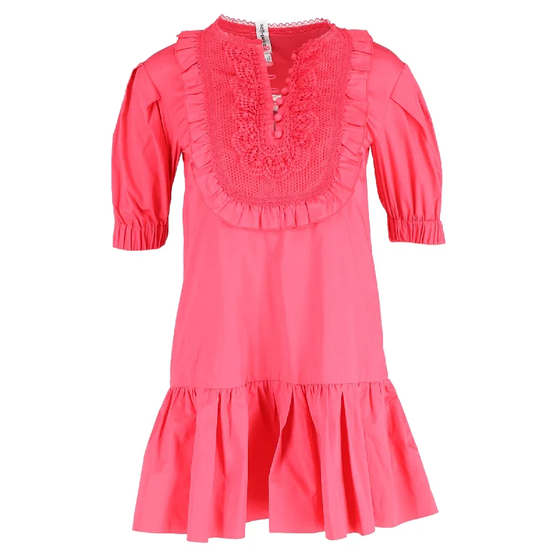 Bohemian women's dressesSelf-Portrait Lace Bib Mini Dress in Pink Cotton