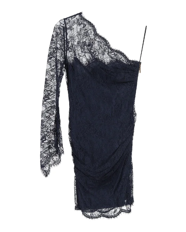 One-shoulder dresses for womenEmilio Pucci One Shoulder Lace Mini Dress in Navy Blue Polyester