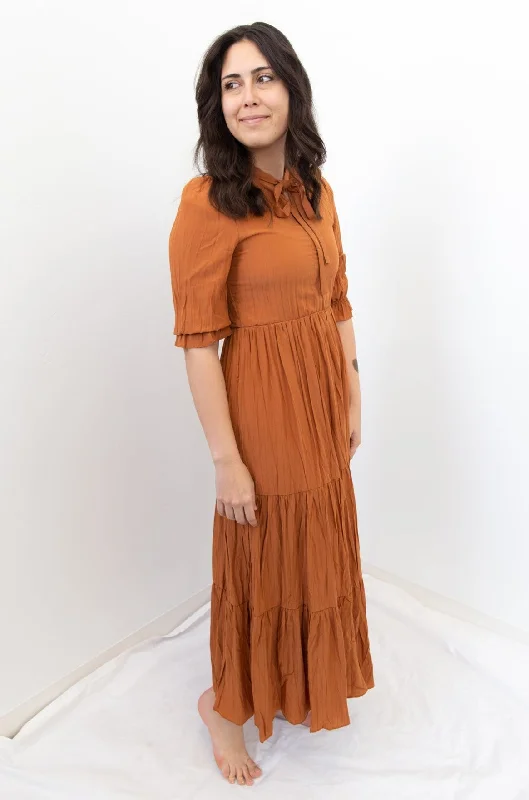 Layering dresses for versatile stylingMaxi Dress with Mock Neck Self Tie Detail - Ginger