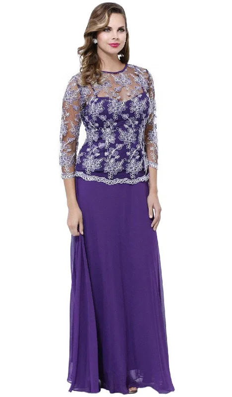 Evening women's dressesNox Anabel - Lace Jewel Neck A-line Long Dress 5096SC