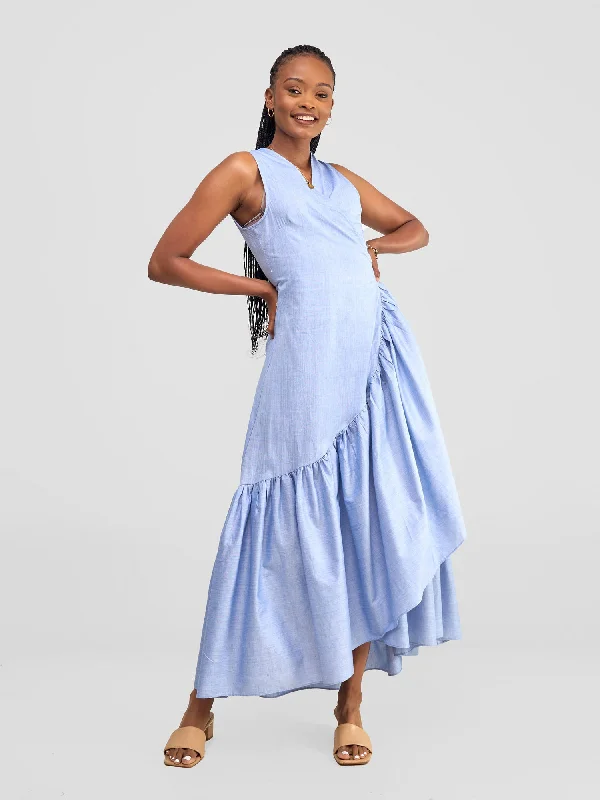 Cold-shoulder dresses for womenSafari Kikoy Wrap Maxi Dress - Light Blue