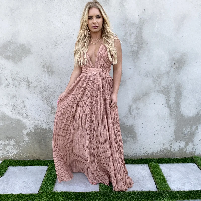 Polka dot dresses for womenHidden Gems Rose Gold Party Maxi Dress