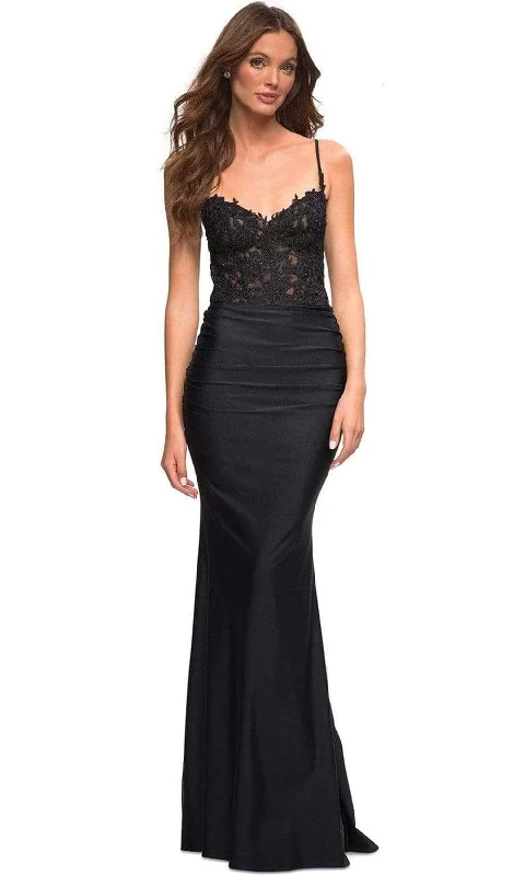 Workout dresses for active lifestylesLa Femme - 30521 Lace Bodice Jersey Gown