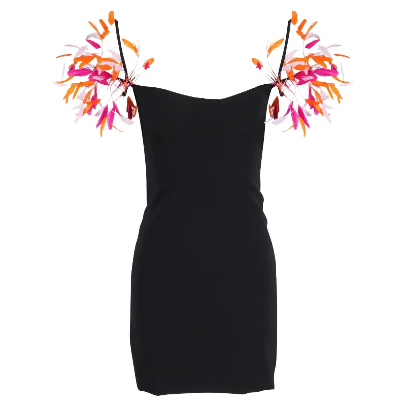 Sustainable dresses for eco-conscious womenAttico Feather-Detail Mini Dress in Black Polyester