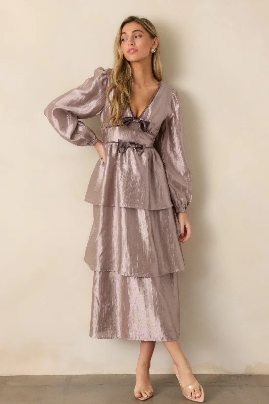 Mother-of-the-bride dressesGlamorous Gaze Metallic Grey Tiered Midi Dress