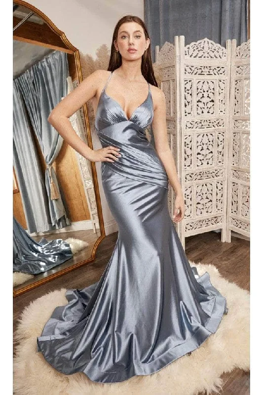 Shift dresses for womenCinderella Divine - CH236 Open Back Ruched Satin Evening Gown