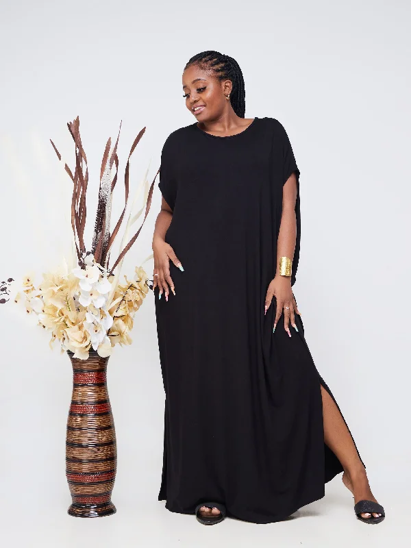 Synthetic dresses for budget-friendly optionsVivo Essentials Drop Shoulder Maxi Dress - Black