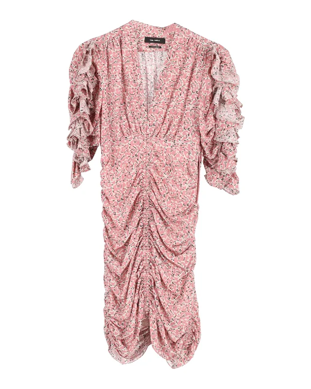 Limited edition dresses for collectorsIsabel Marant Andor Floral Ruched-Seam Mini Dress in Pink Silk