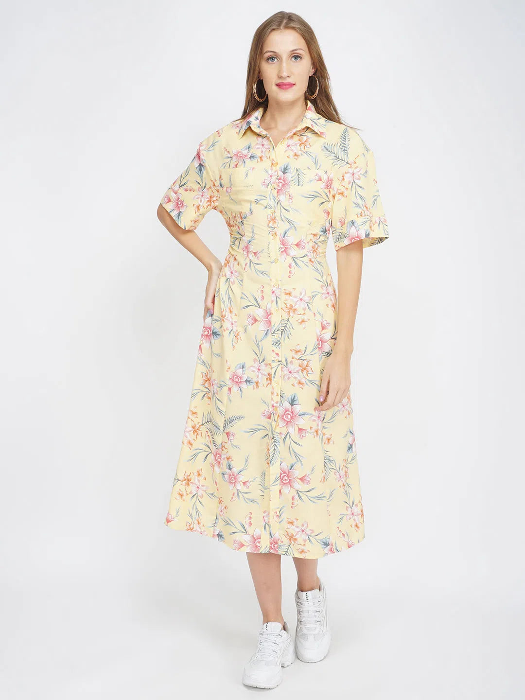 Motherhood dresses for pregnant womenSummer Brunch Floral Midi Shirt Dress