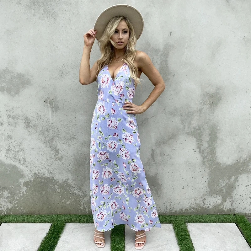 Strapless dresses for womenPretty in Lilac Floral Maxi Dress