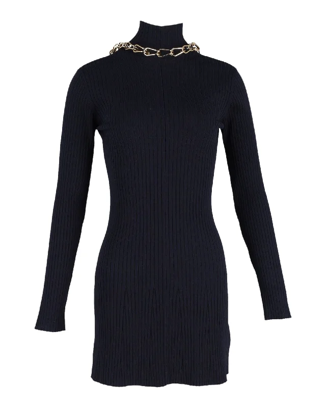 Sack dresses for womenDion Lee Chain-Embellished Open-Back Ribbed-Knit Mini Dress in Navy Blue Viscose