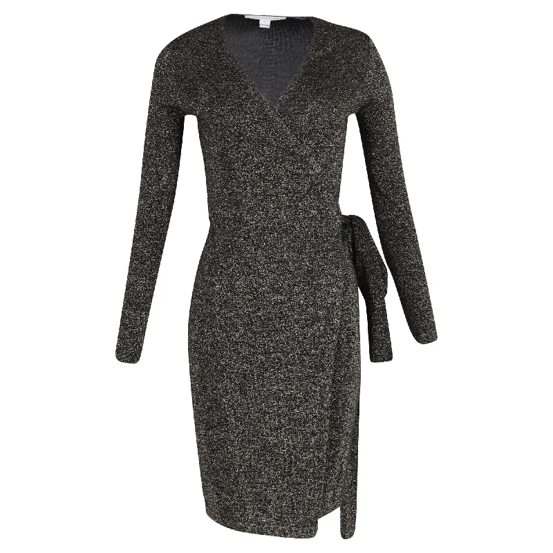 Vintage women's dressesDiane Von Furstenberg  Mini Evelyn Wrap Dress in Metallic Black Merino Wool