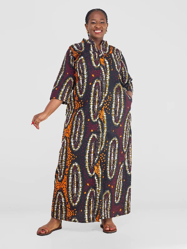 Plunging neckline dresses for womenSafari Kitenge 3/4 sleeve Maxi Dress - Neba Print