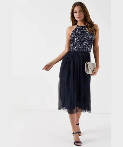 Shift dresses for womenHalter Midi Neck Dress Navy