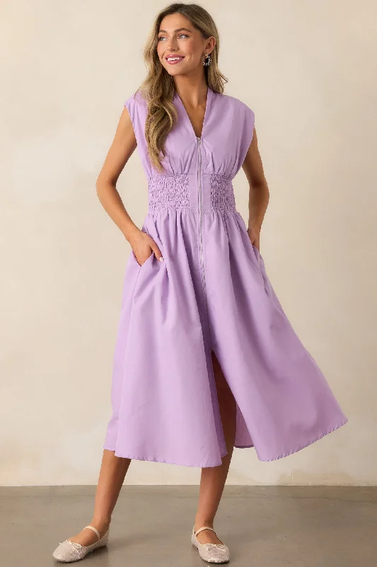 Women's casual dressesThe Evette Lavender Zip Front Midi Dress