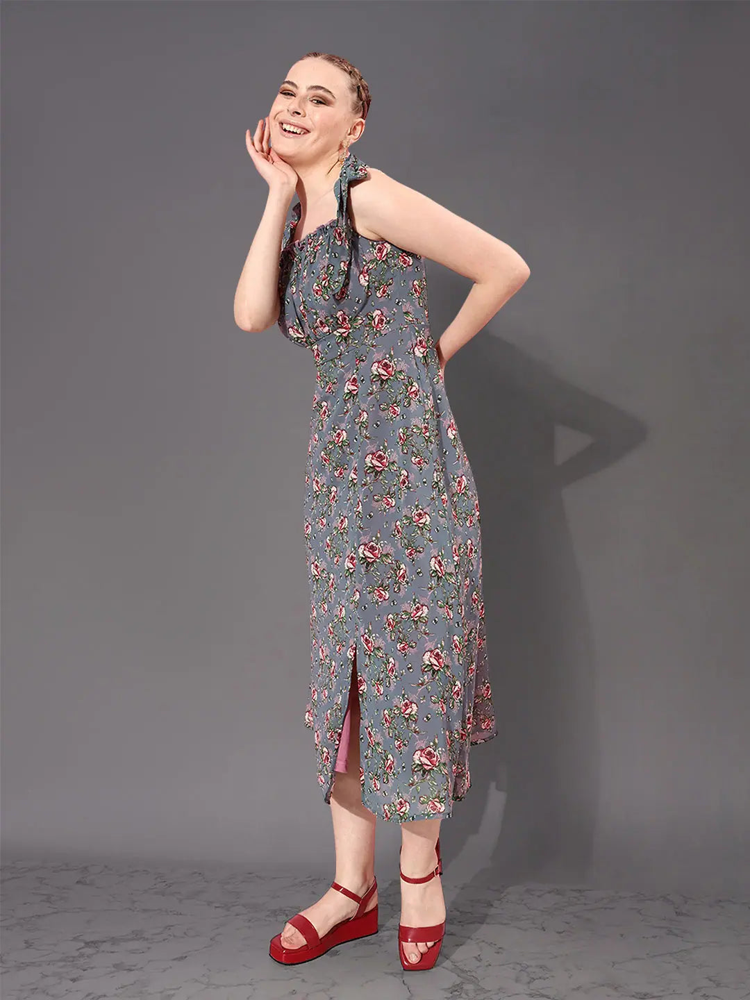 One-shoulder dresses for womenWe Can See The Seaside Printed Midi Dress Multicolored-Base-Grey