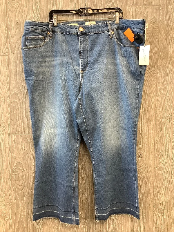 Jeans with a distressed and repaired look for character and charmJeans Boot Cut By Universal Thread In Blue Denim, Size: 24