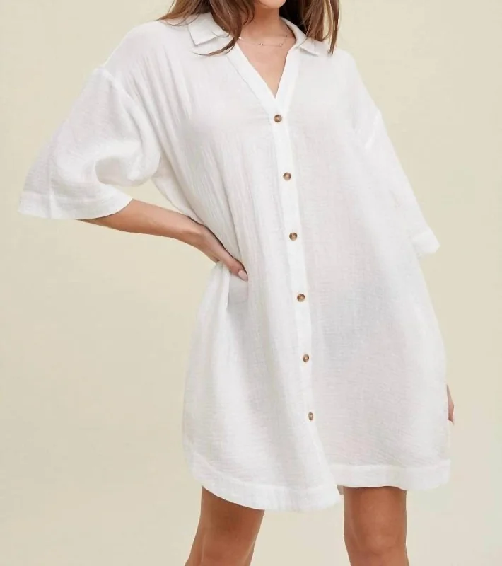 Strapless dresses for womenEasy Gauze Button Up Mini Dress In White