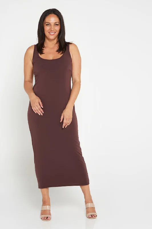 Limited edition dresses for collectorsAmy Midi Stretch Slip - Choc