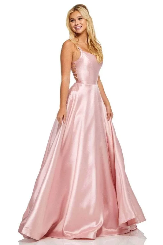 Solid color dresses for womenSherri Hill - Strappy Back Satin Prom Dress 52715 - 1 pc Blush In Size 2 Available