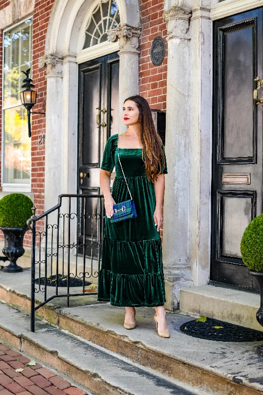 Long flowy dresses for womenScarlett Velvet Midi Dress - Emerald