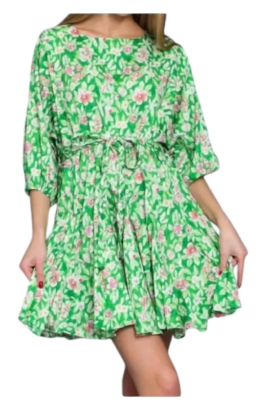 Evening women's dressesDolman Sleeve Print Mini Dress In Pale Green Multi