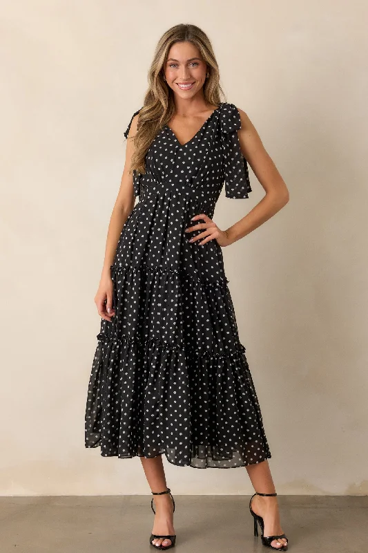 Long-sleeved dresses for womenSavor The Moment Black Polka Dot Midi Dress