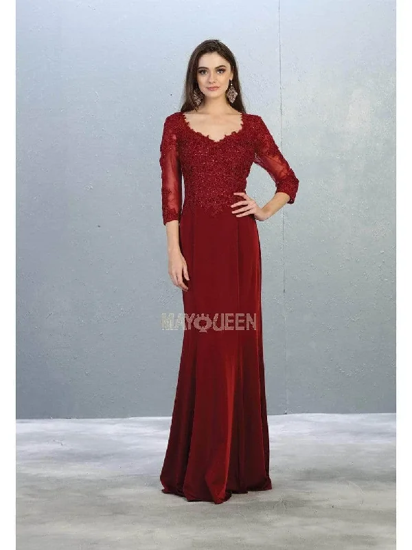 Flutter sleeve dresses for womenMay Queen MQ1811 - Laced Quarter Sleeve Formal Dress