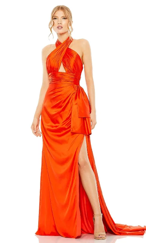 Flowy dresses for womenMac Duggal 68444 - Crisscross Satin Halter Classic Prom Dress