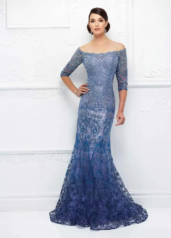 Batwing sleeve dresses for womenIvonne D for Mon Cheri - 118D07W Ombre Sequined Off Shoulder Tulle Lace Gown