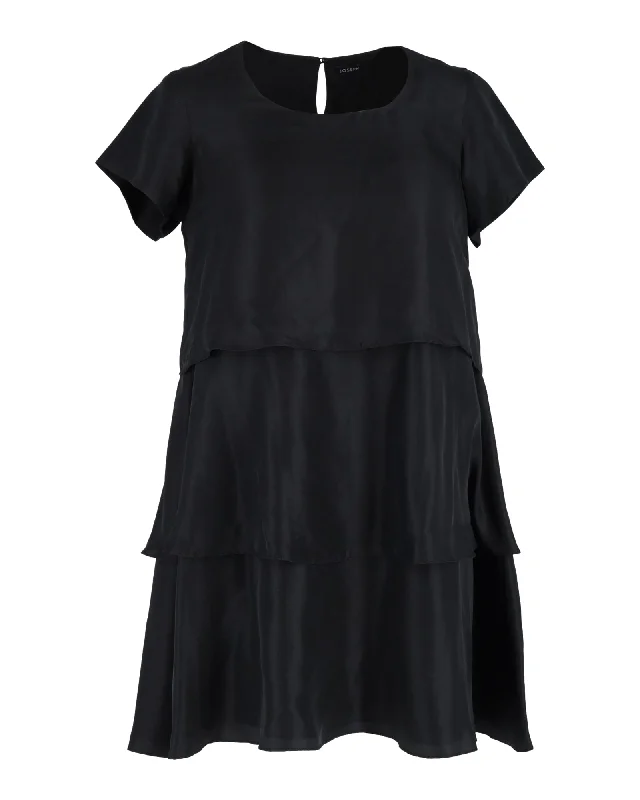 Tall women's dressesJoseph Tiered Mini Dress in Black Silk Cotton