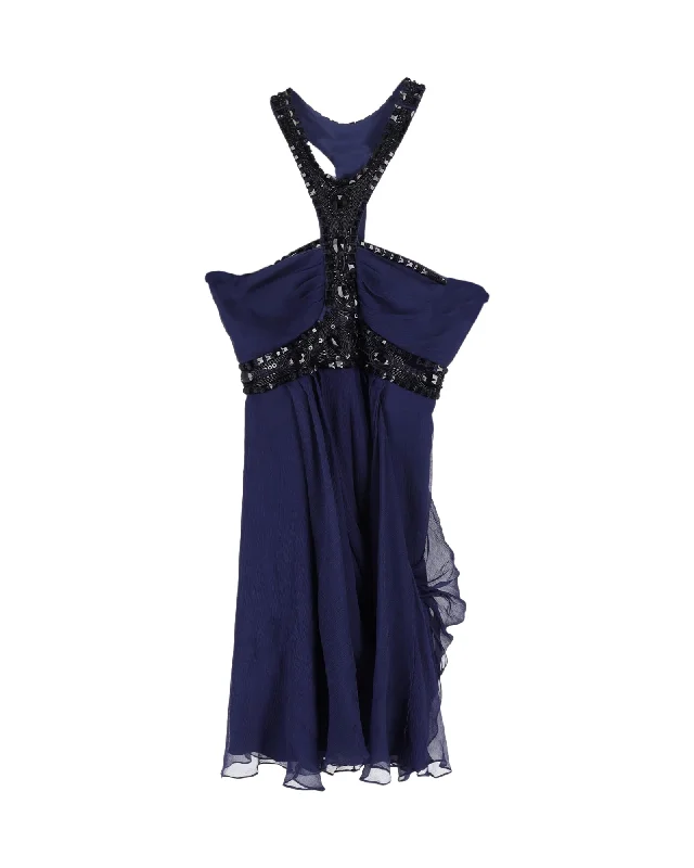 Spring dresses for blossoming stylesTemperley London Embellished Halterneck Mini Dress in Blue Silk