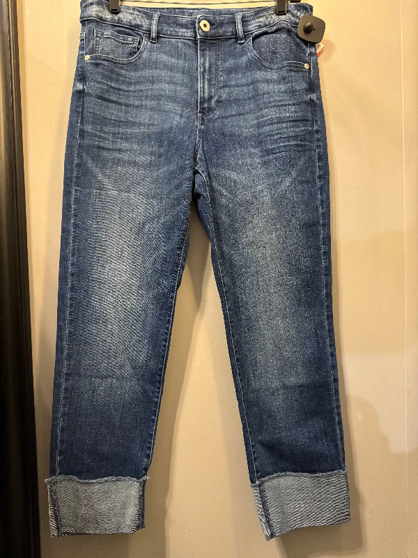 Jeans with contrast stitching and patchwork detailsJeans Straight By J. Jill In Blue Denim, Size: 8